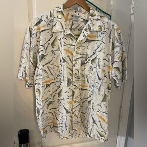 Columbia Men's Fish Pattern Shirt - White, Yellow, Blue